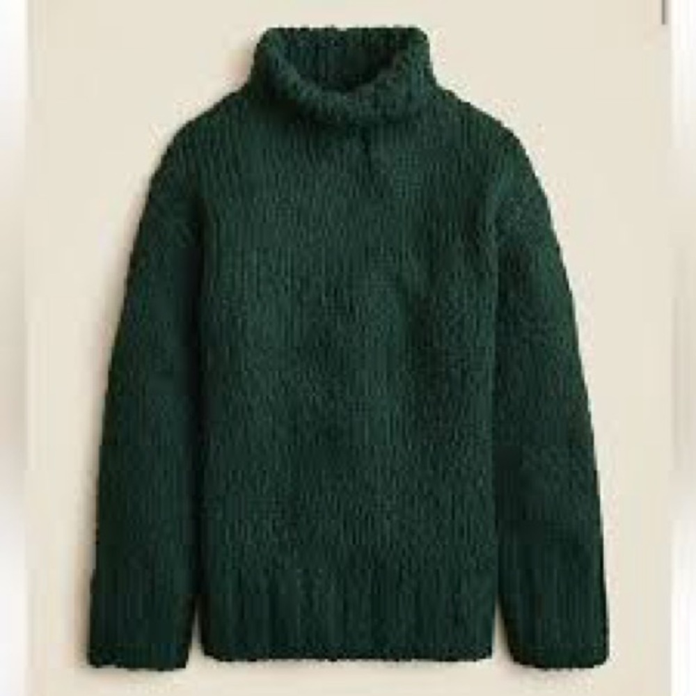 NWT | J CREW Oversized Turtleneck Sweater in Textured Yarn - Rich Pine